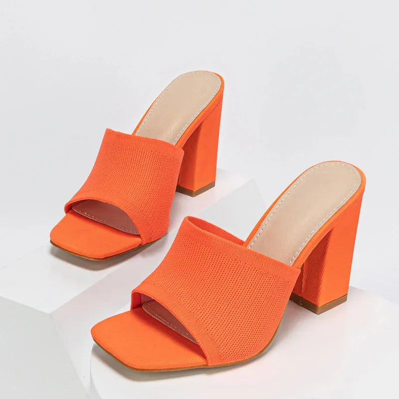 Amozae-Plus 35-42 Stretch Fabric Women Slippers Fashion Square Toe Mule Slides Shoes 2024 Summer Female Sandals