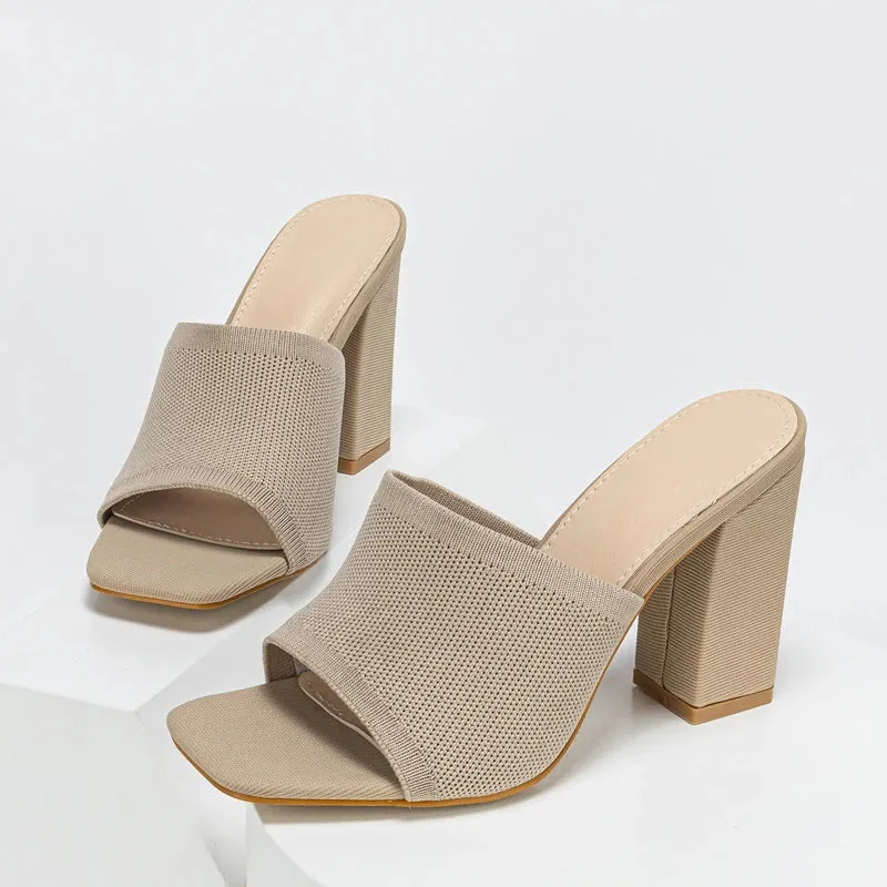 Amozae-Plus 35-42 Stretch Fabric Women Slippers Fashion Square Toe Mule Slides Shoes 2024 Summer Female Sandals