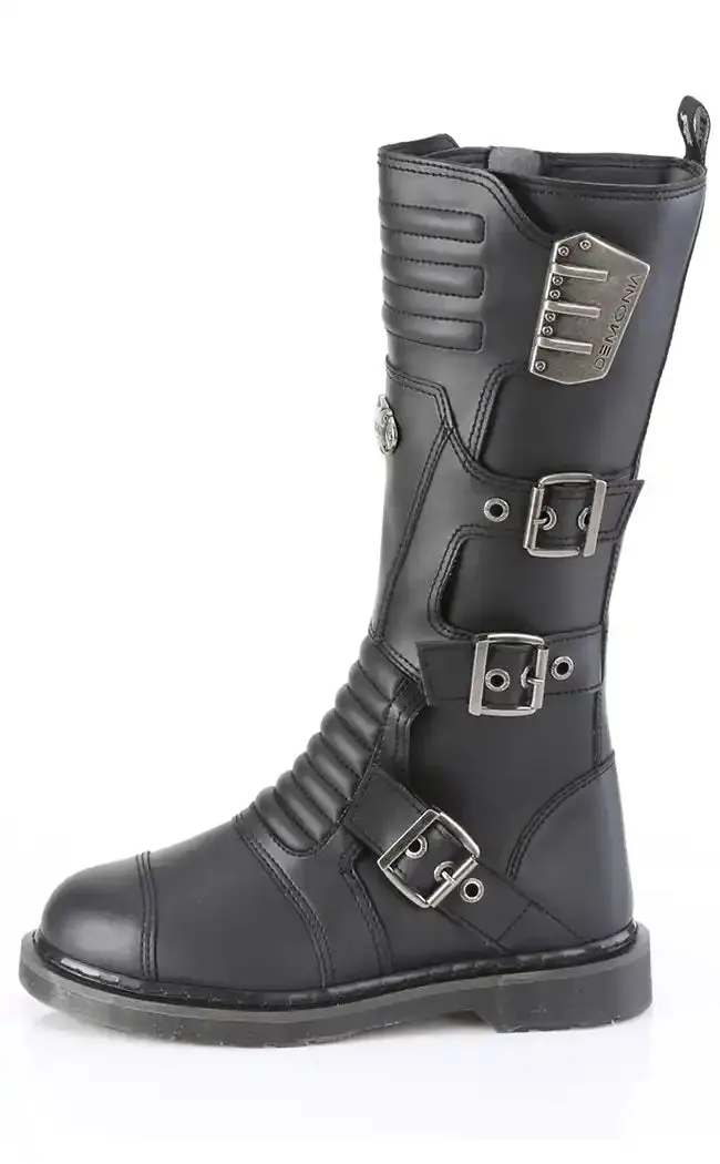 BOLT-405 Black Knee High Moto Boots
