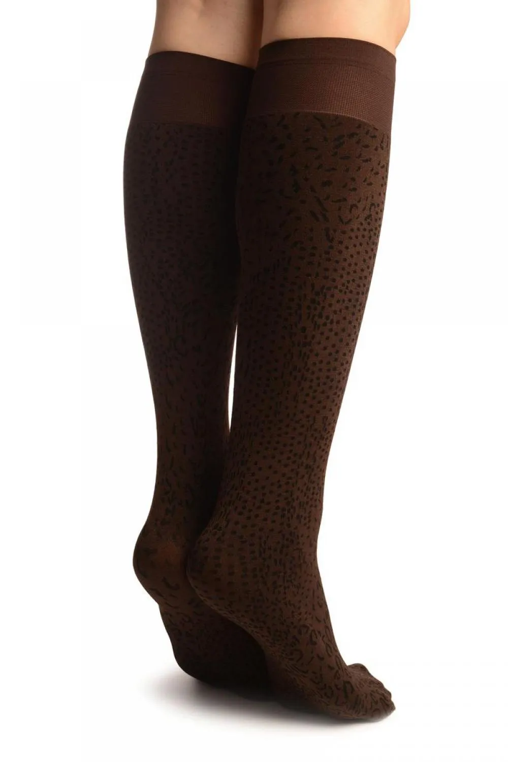 Brown Silky Leopard Socks Knee High