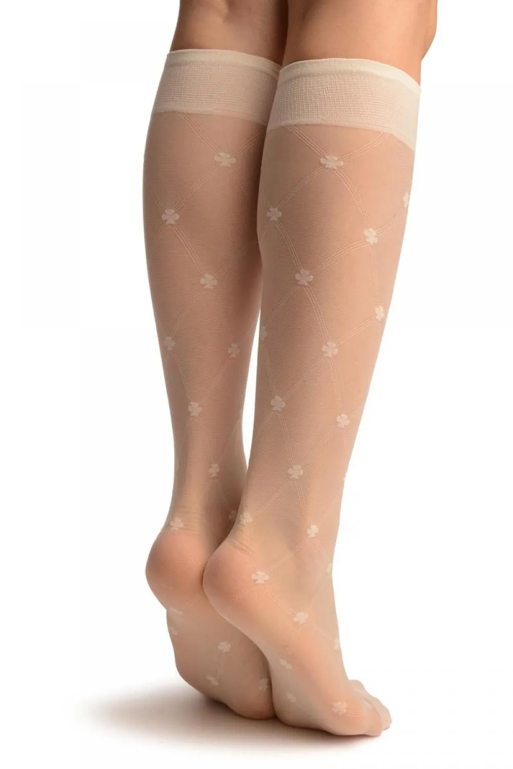 Cream With Woven Mesh & Clover Socks Knee High