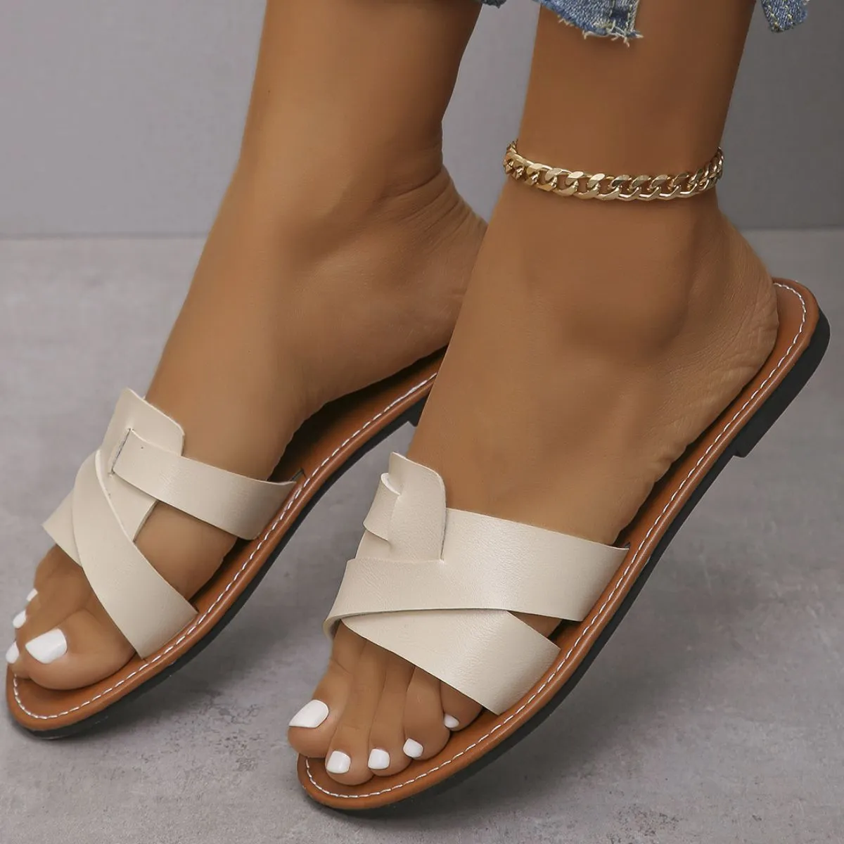 Criss Cross Open Toe Flats Sandals