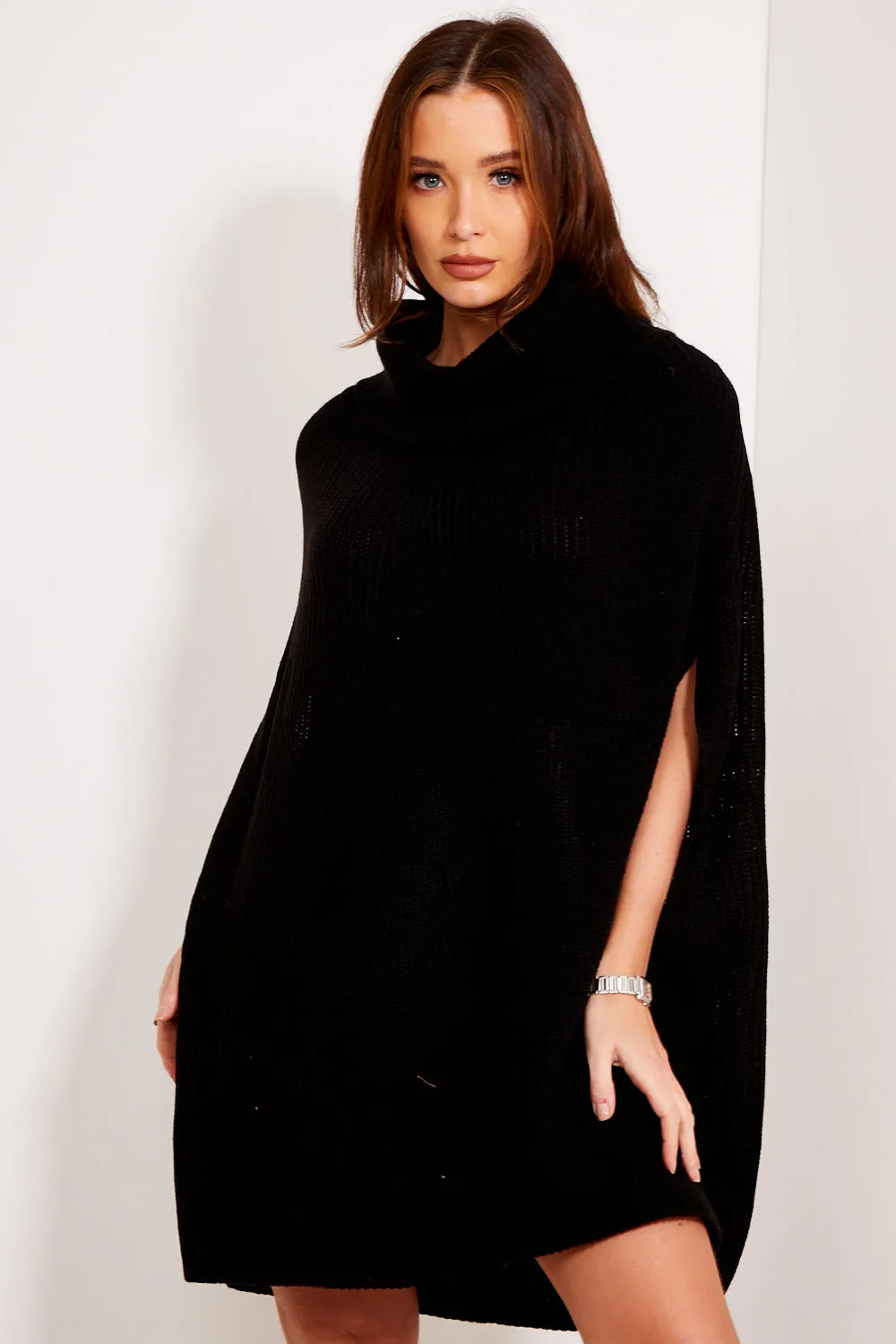 Harlee Black Roll Neck Knit Cape
