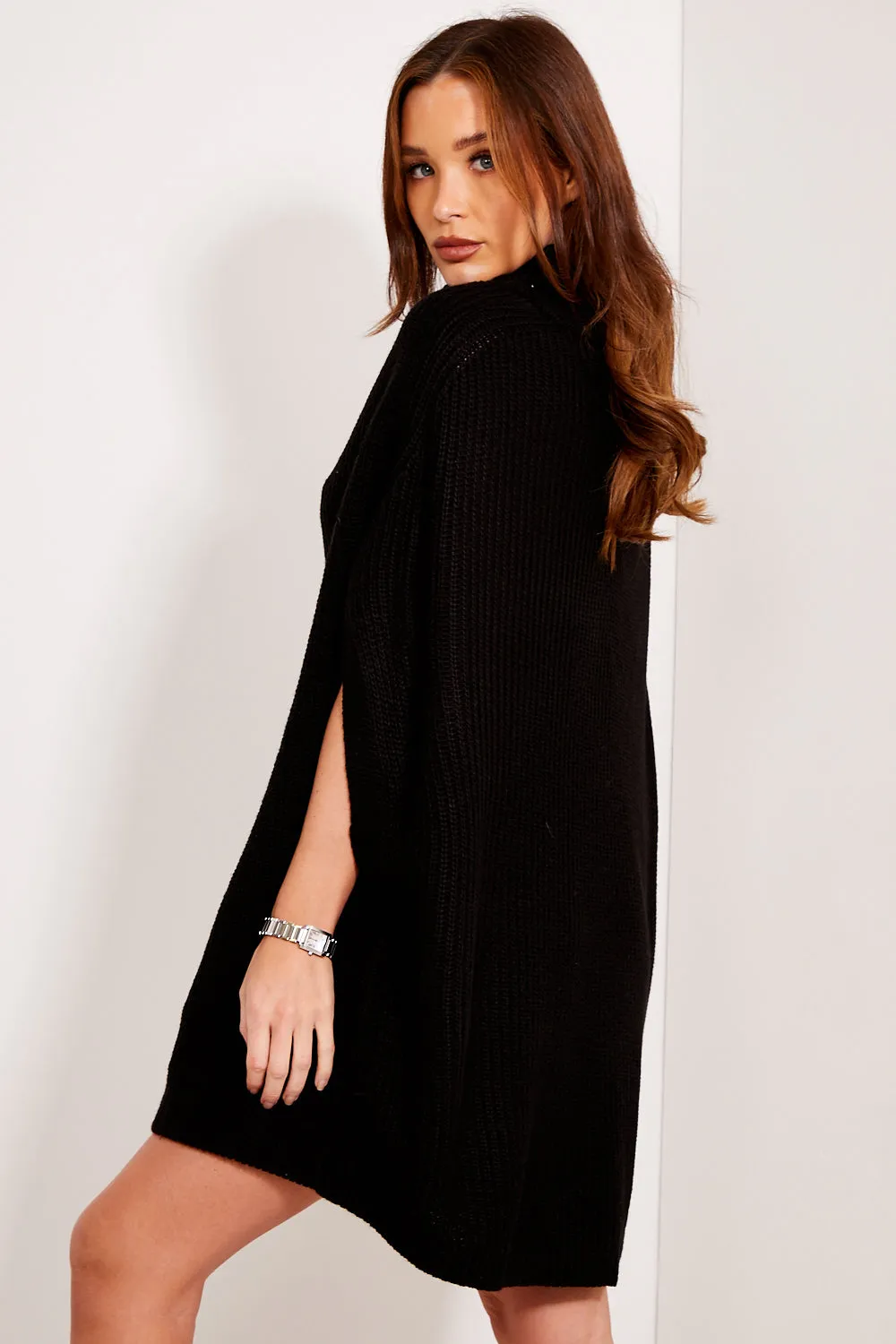 Harlee Black Roll Neck Knit Cape