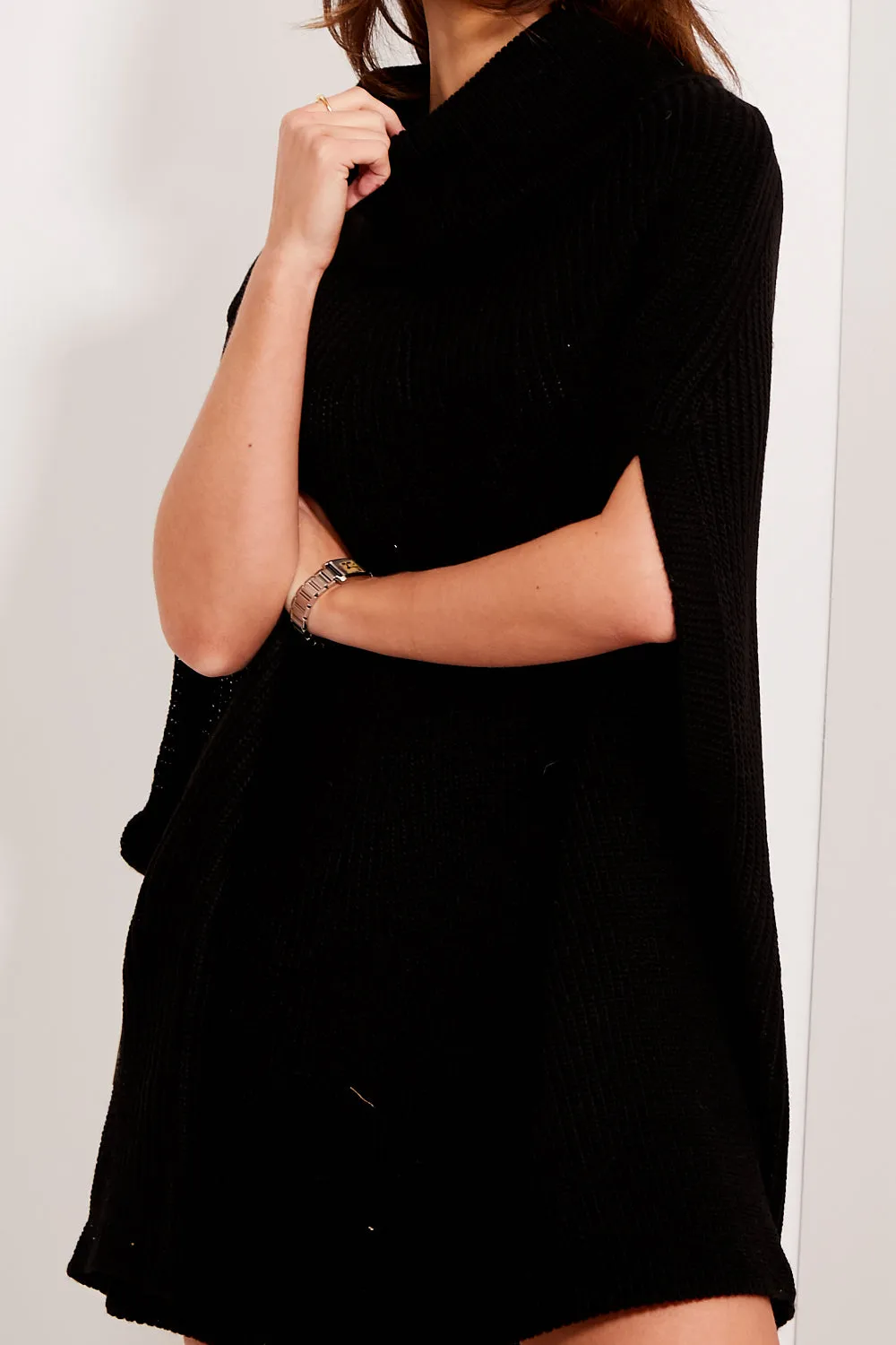 Harlee Black Roll Neck Knit Cape