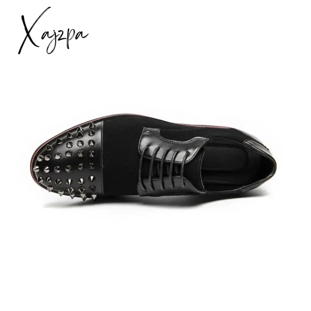 Xajzpa - Men Shoes Punk Rivet Black Lace-up Breathable Casual Fashion Handmade Shoes for Men Dress Shoes